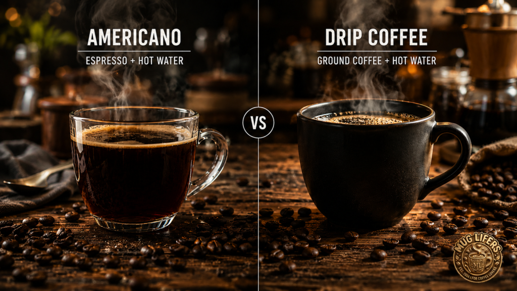 Americano and drip coffee side-by-side comparison.