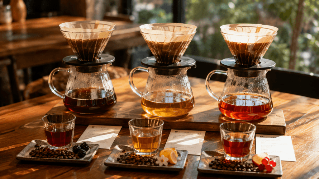 Coffee flight featuring multiple single-origin coffees