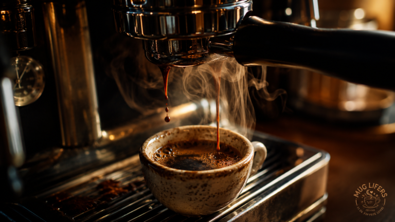 Bitter homemade espresso shot pouring from a home espresso machine