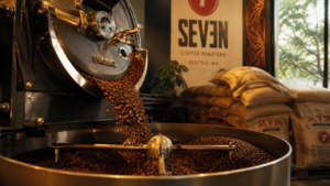 Freshly roasted coffee beans at Seven Coffee Roasters in Seattle.