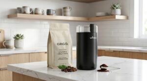 Freshly ground whole bean coffee beside a grinder, representing the moment coffee became more than just a morning routine.