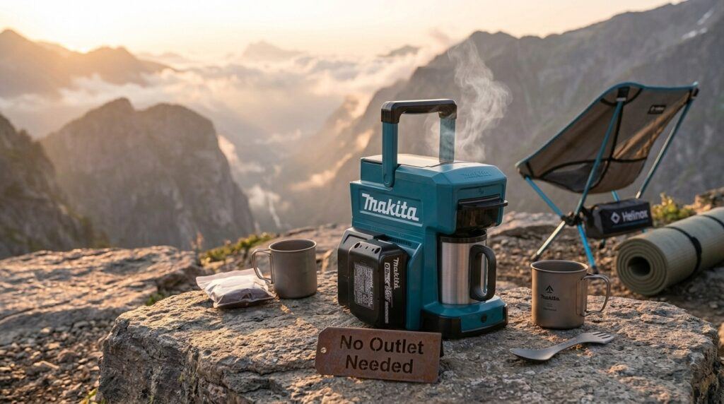 Hiker proving no outlets are needed for coffee